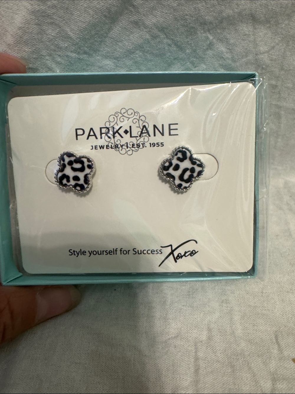 Park Lane Black and White Clover Leopard Spot Stud Earrings